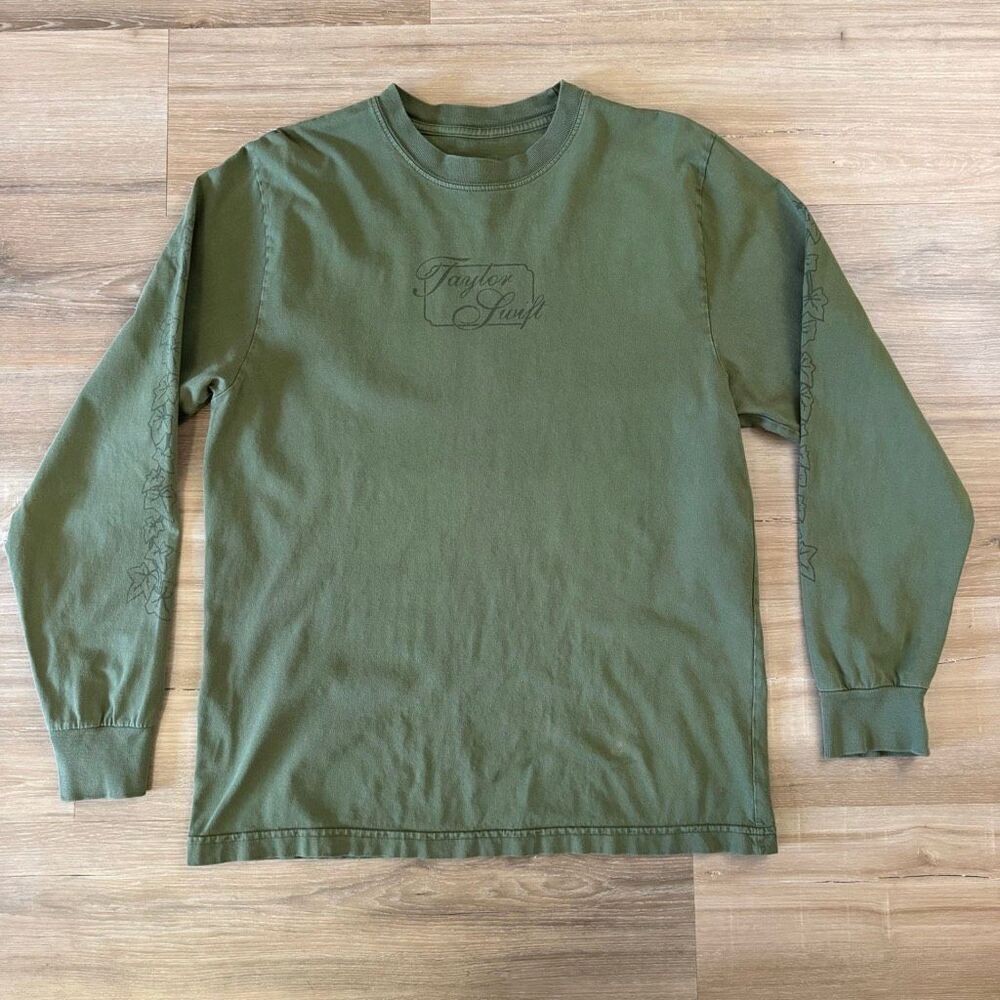 Taylor Swift Evermore Your Ivy Grows Track Listing Green Long Sleeve Shirt Sz M